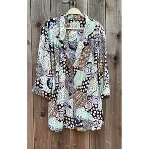 Vintage Southern Lady Abstract Print Rayon Button Up Blazer Top Artsy Quirky 90s